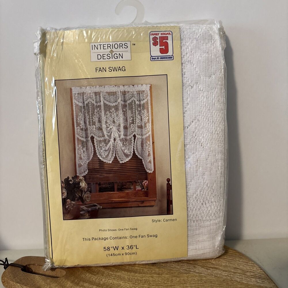 Lace Fan Swag Curtain Carmen White-1 Pair-58" X 36" NIP Interiors by Design